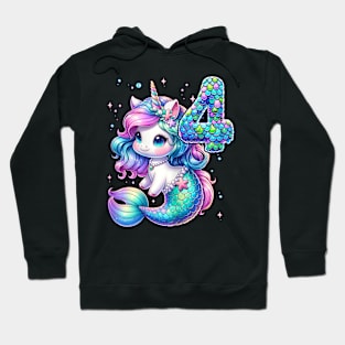 Unicorn Mermaid 4Th Birthday 4 Year Old Party Girls Outfit Hoodie